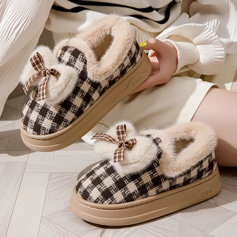 Cross-Border Cotton Slippers New Autumn and Winter Cotton Shoes with Plush Lining, Warm Soft-Soled Maternity Shoes for Women, Japanese-Style Bow Cotton Shoes - Image 7