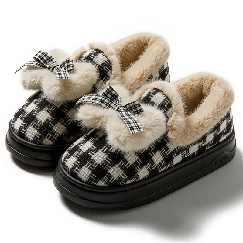 Cross-Border Cotton Slippers New Autumn and Winter Cotton Shoes with Plush Lining, Warm Soft-Soled Maternity Shoes for Women, Japanese-Style Bow Cotton Shoes - Image 8