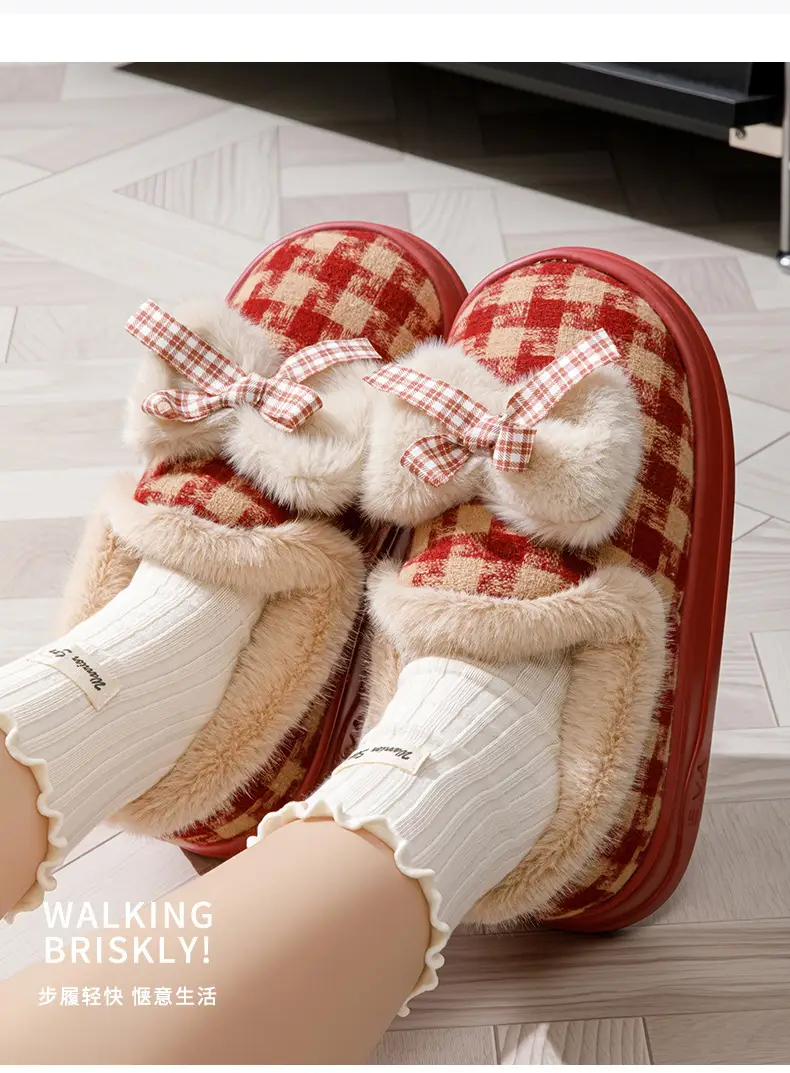 Cross-Border Cotton Slippers New Autumn and Winter Cotton Shoes with Plush Lining, Warm Soft-Soled Maternity Shoes for Women, Japanese-Style Bow Cotton Shoes — feature 11