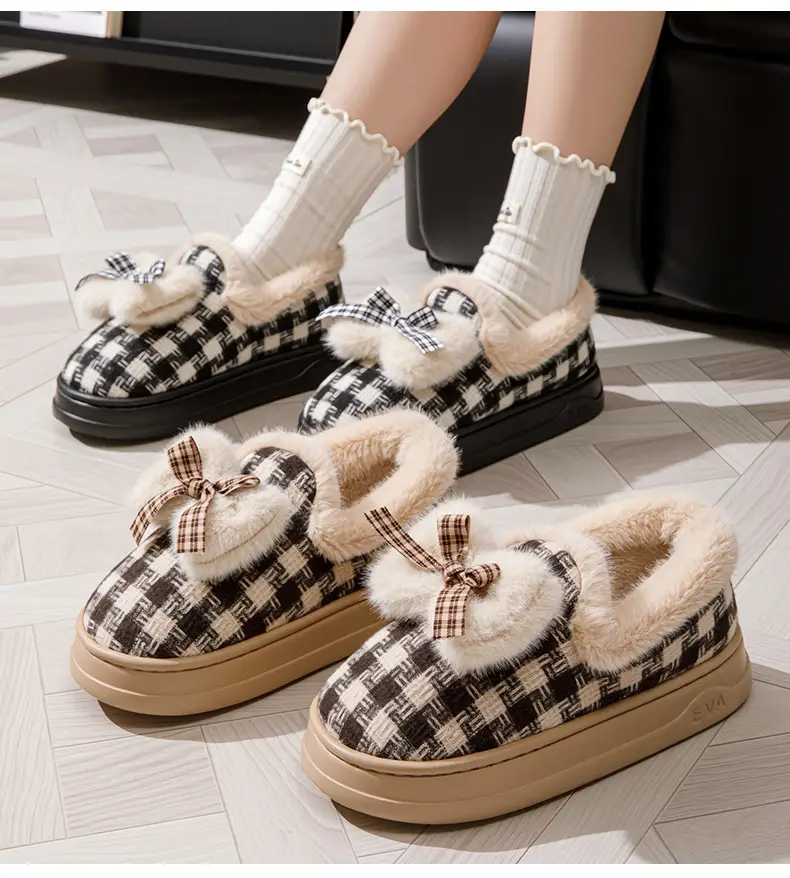 Cross-Border Cotton Slippers New Autumn and Winter Cotton Shoes with Plush Lining, Warm Soft-Soled Maternity Shoes for Women, Japanese-Style Bow Cotton Shoes — feature 12