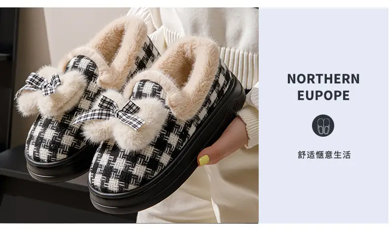 Cross-Border Cotton Slippers New Autumn and Winter Cotton Shoes with Plush Lining, Warm Soft-Soled Maternity Shoes for Women, Japanese-Style Bow Cotton Shoes — feature 13