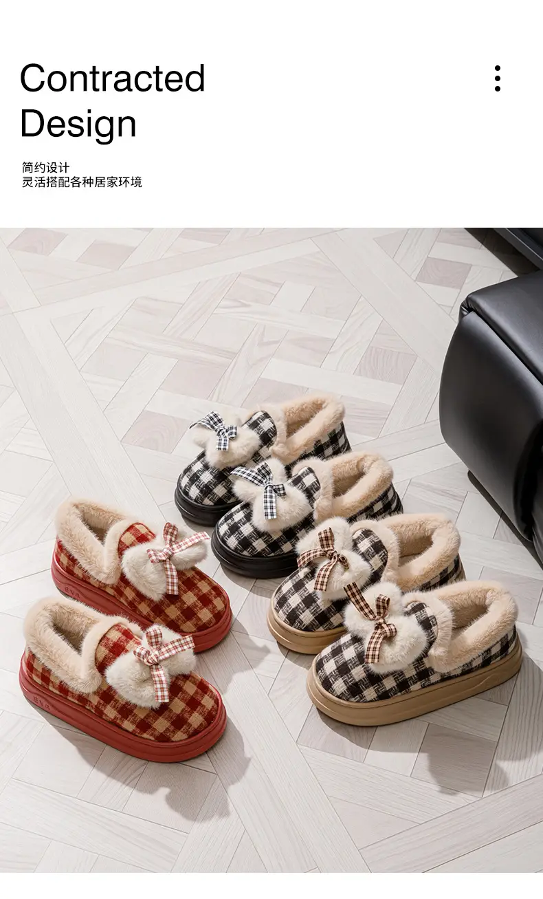 Cross-Border Cotton Slippers New Autumn and Winter Cotton Shoes with Plush Lining, Warm Soft-Soled Maternity Shoes for Women, Japanese-Style Bow Cotton Shoes — feature 3