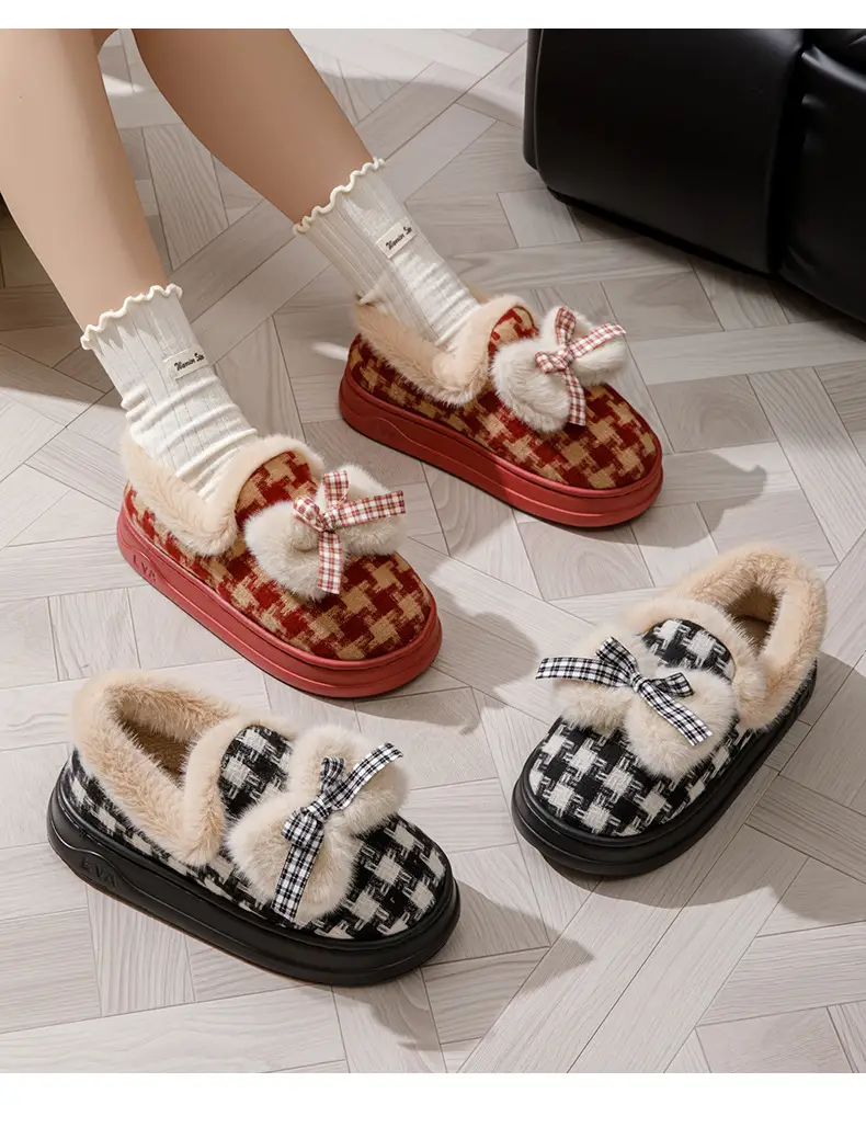 Cross-Border Cotton Slippers New Autumn and Winter Cotton Shoes with Plush Lining, Warm Soft-Soled Maternity Shoes for Women, Japanese-Style Bow Cotton Shoes — feature 4