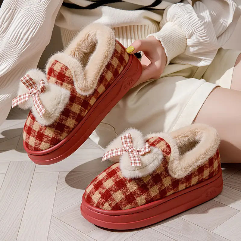 Cross-Border Cotton Slippers New Autumn and Winter Cotton Shoes with Plush Lining, Warm Soft-Soled Maternity Shoes for Women, Japanese-Style Bow Cotton Shoes - Image 2