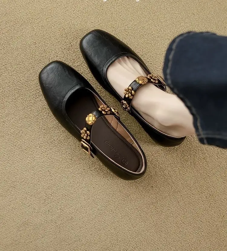 Shallow Mouth Flats Women's Small Leather Shoes 2025 Autum New Flats Bottom Buckle Small Leather Shoes Soft Sole Mary Jane Shoes — feature 8