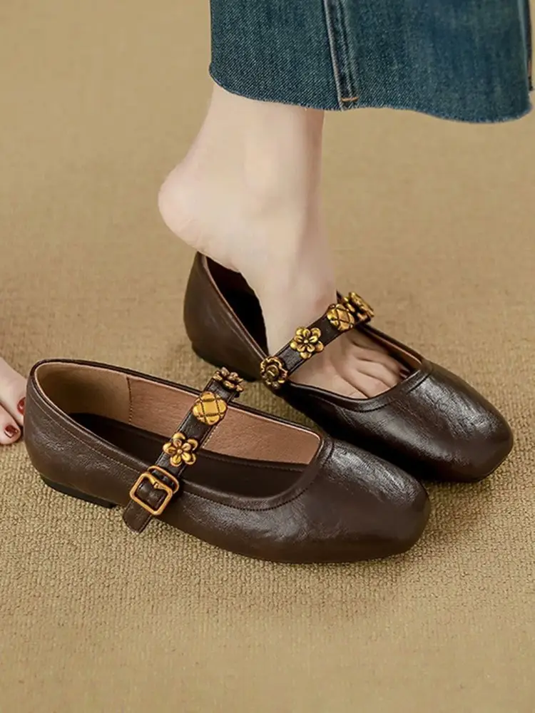 Shallow Mouth Flats Women's Small Leather Shoes 2025 Autum New Flats Bottom Buckle Small Leather Shoes Soft Sole Mary Jane Shoes — feature 9