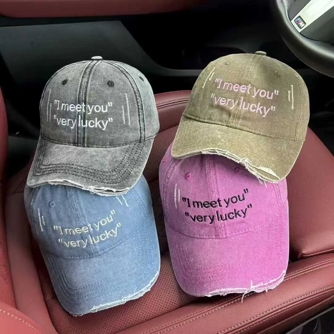 Men Women "Meet You" Very Lucky Baseball Cap Grey - Image 5