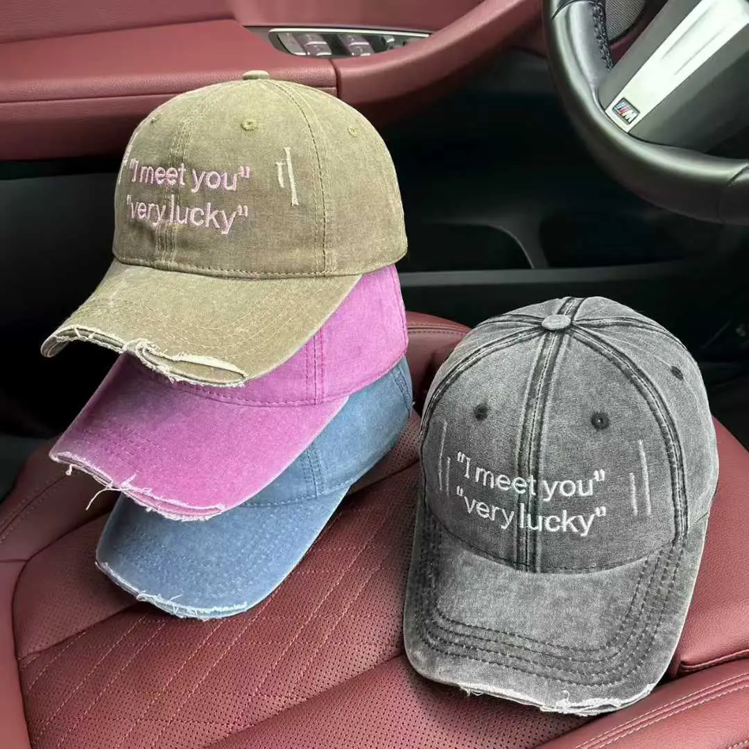 Men Women "Meet You" Very Lucky Baseball Cap Grey - Image 6