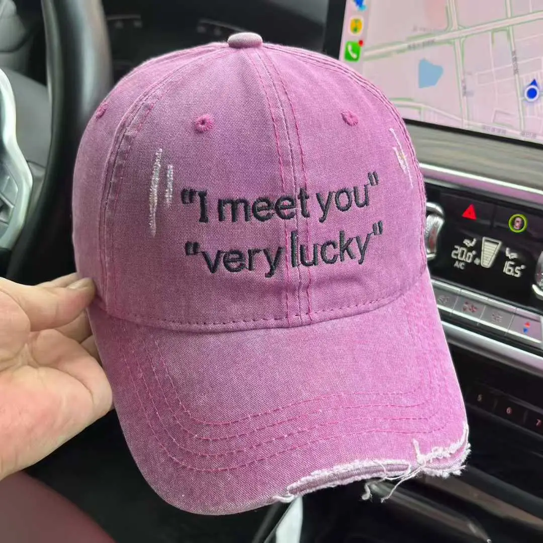 Men Women "Meet You" Very Lucky Baseball Cap Grey - Image 8