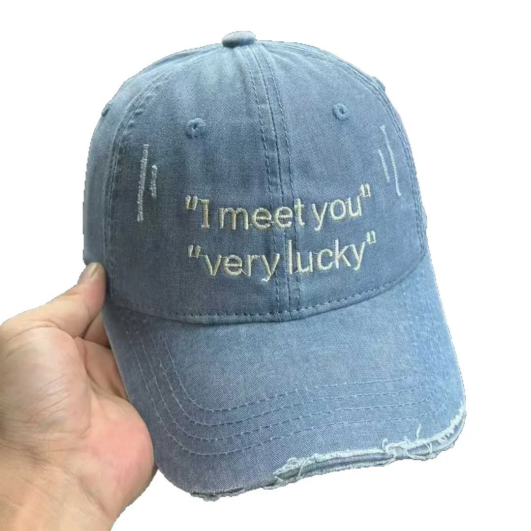 Men Women "Meet You" Very Lucky Baseball Cap Grey - Image 9