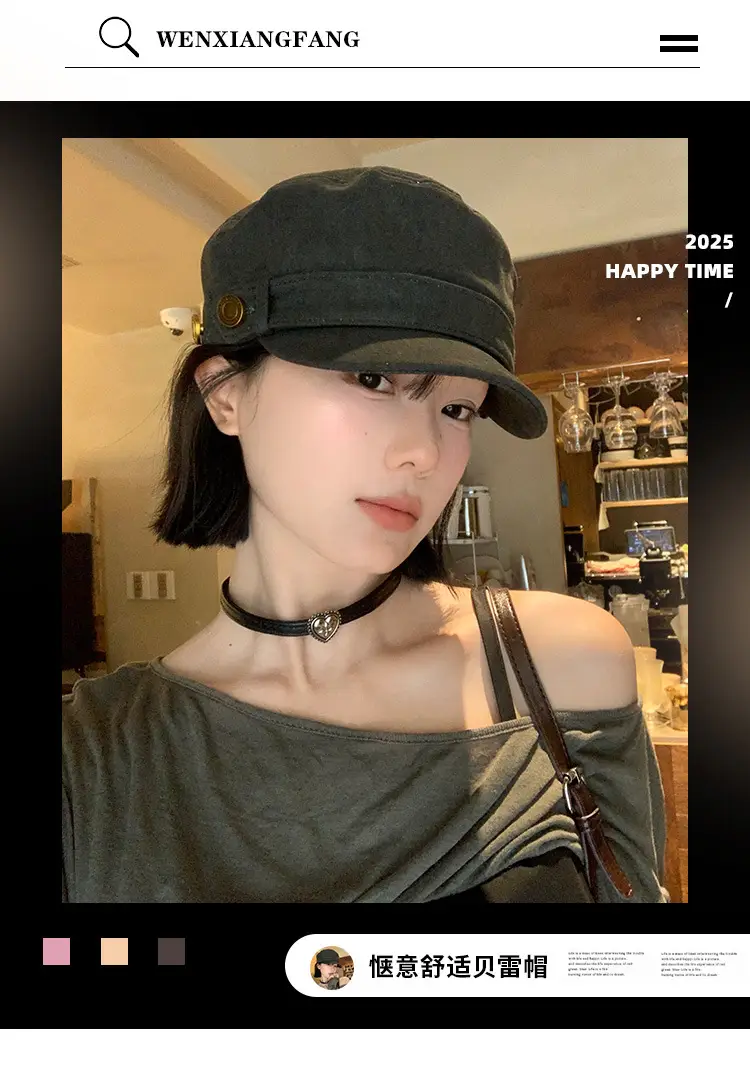 Women Flat Cap Berets 2025 Vintage Washed Duckbill Hat — feature 1