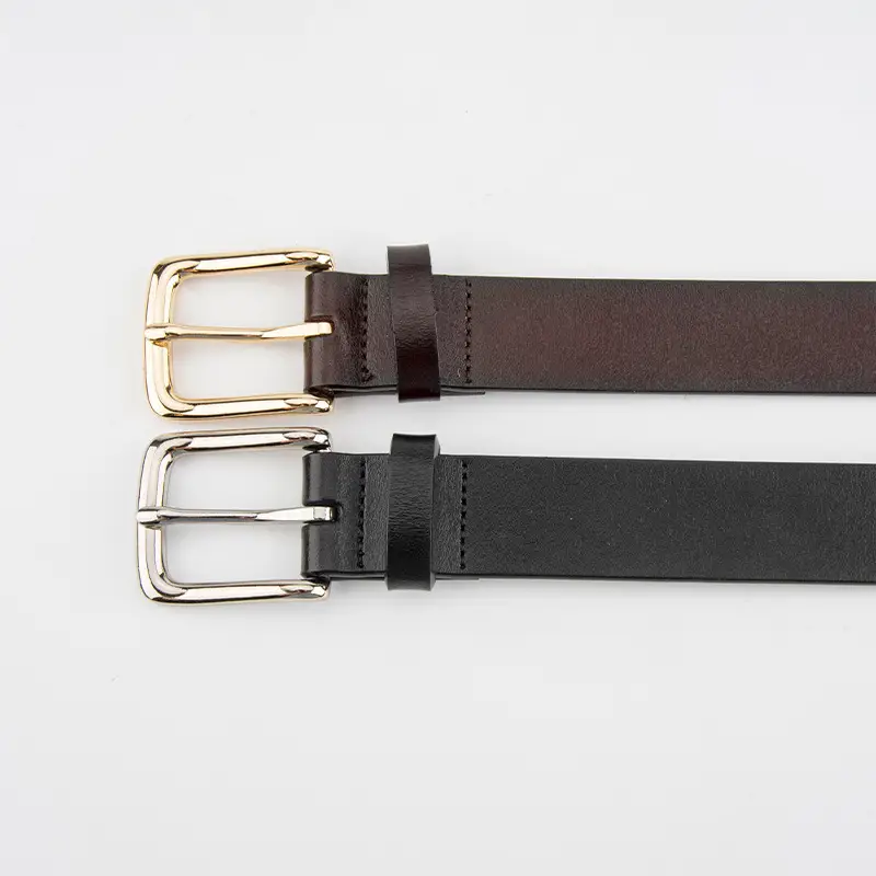 Women's Black Genuine Leather Belt Casual Gold Buckle - Image 3