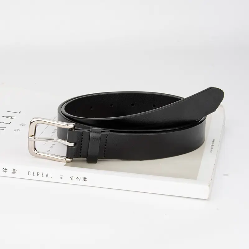 Women's Black Genuine Leather Belt Casual Gold Buckle - Image 4
