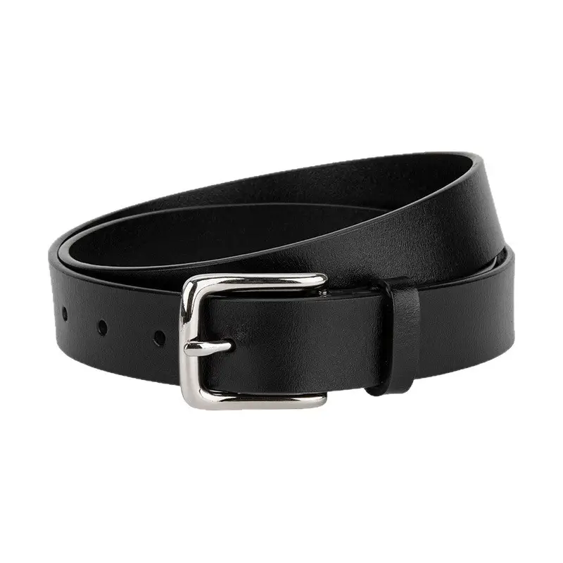 Women's Black Genuine Leather Belt Casual Gold Buckle - Image 6