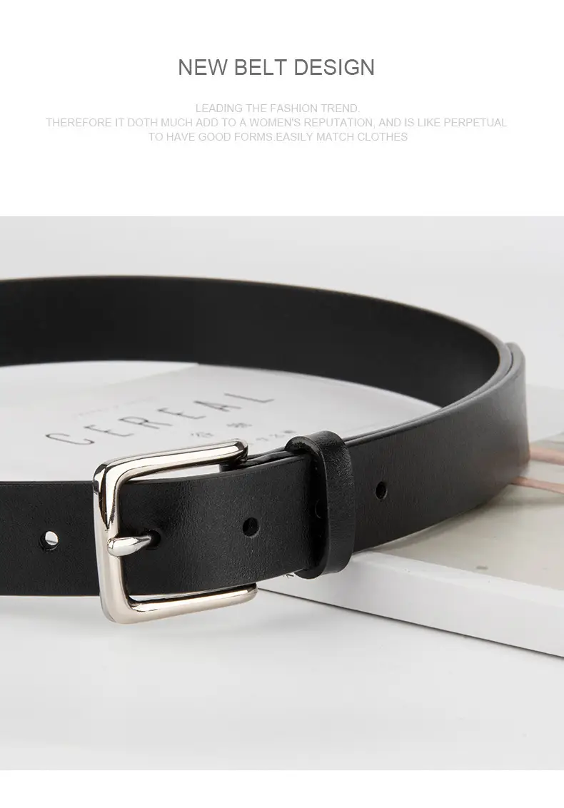 Women's Black Genuine Leather Belt Casual Gold Buckle — feature 11