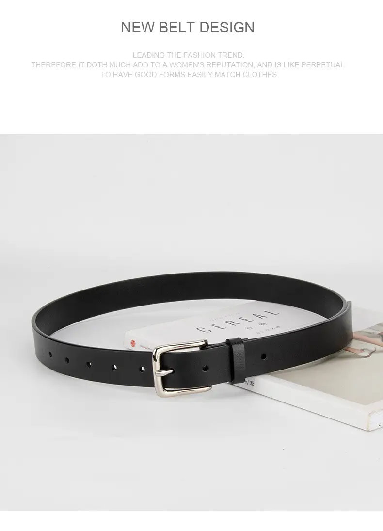 Women's Black Genuine Leather Belt Casual Gold Buckle — feature 12