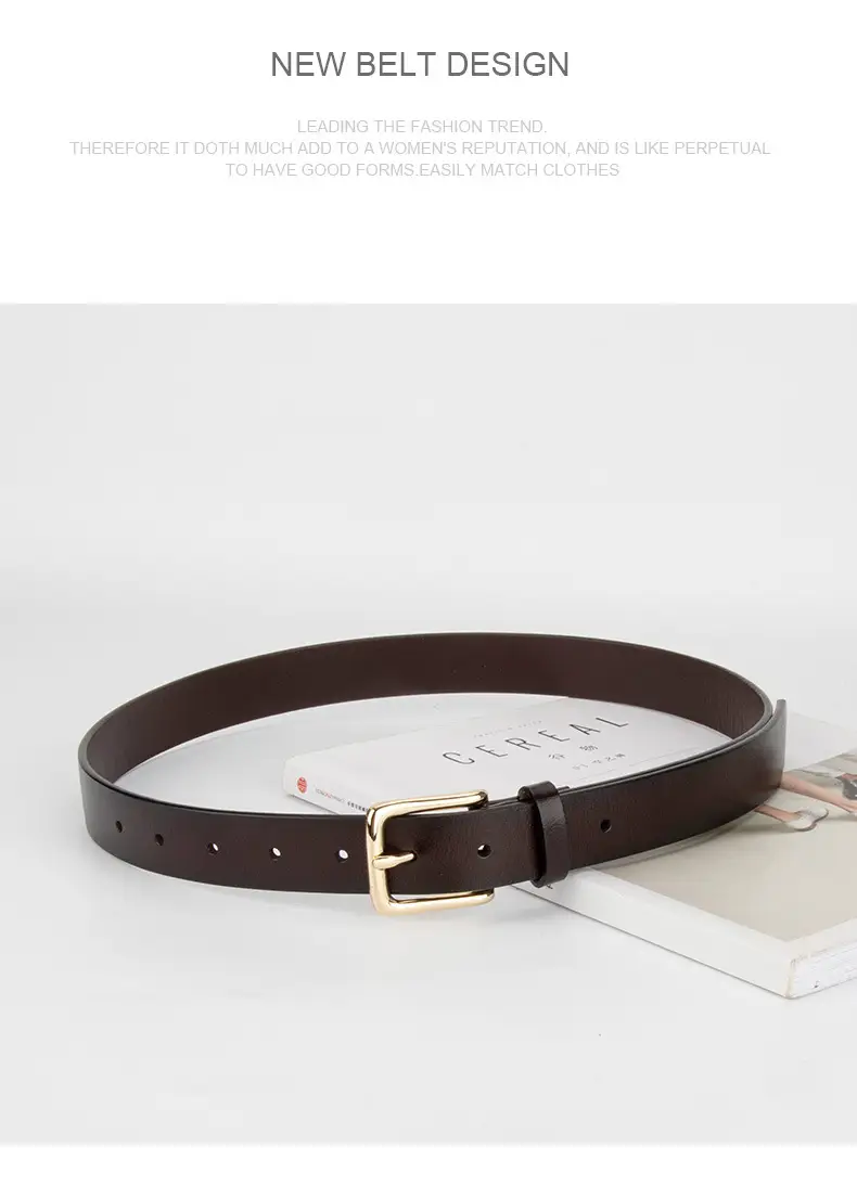 Women's Black Genuine Leather Belt Casual Gold Buckle — feature 13