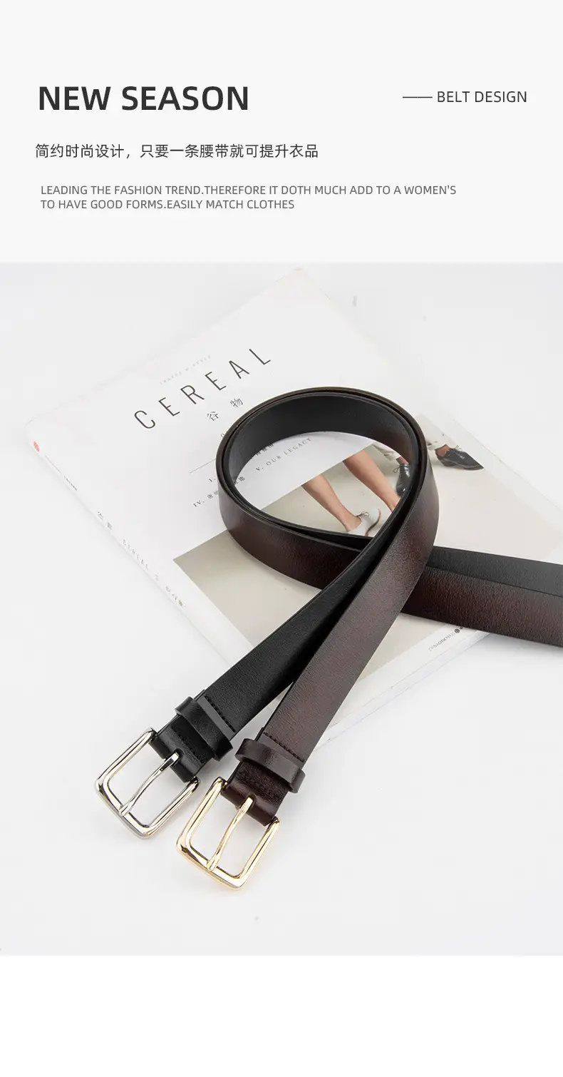 Women's Black Genuine Leather Belt Casual Gold Buckle — feature 4