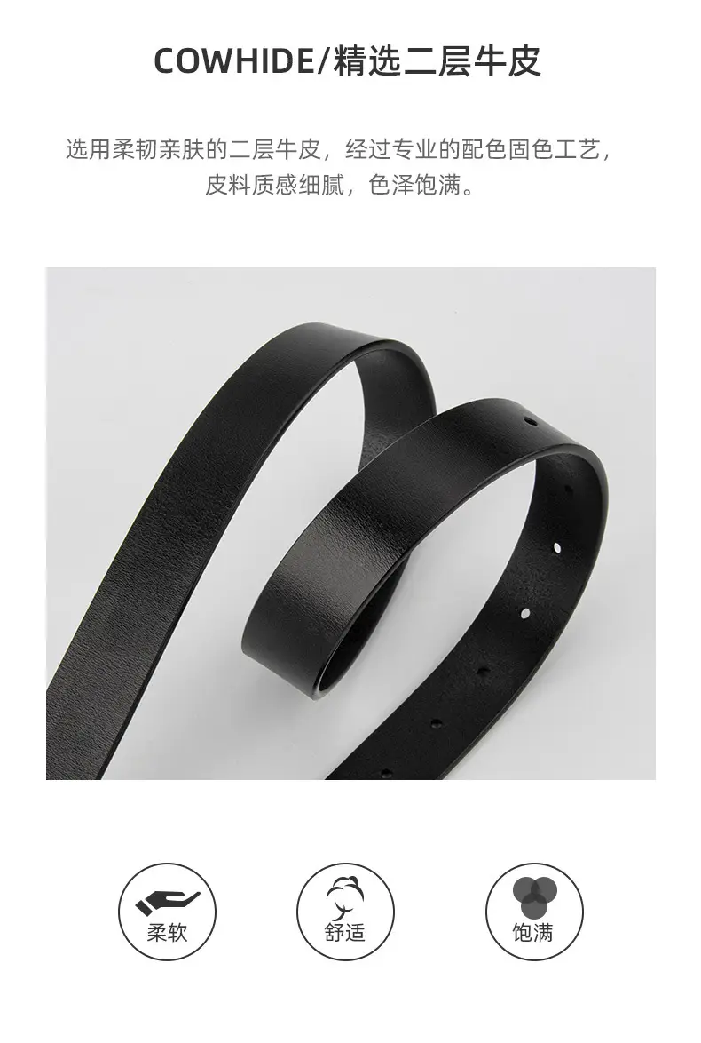 Women's Black Genuine Leather Belt Casual Gold Buckle — feature 5