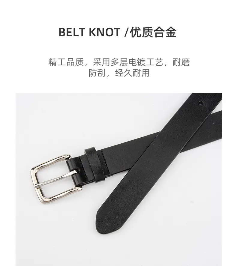 Women's Black Genuine Leather Belt Casual Gold Buckle — feature 6