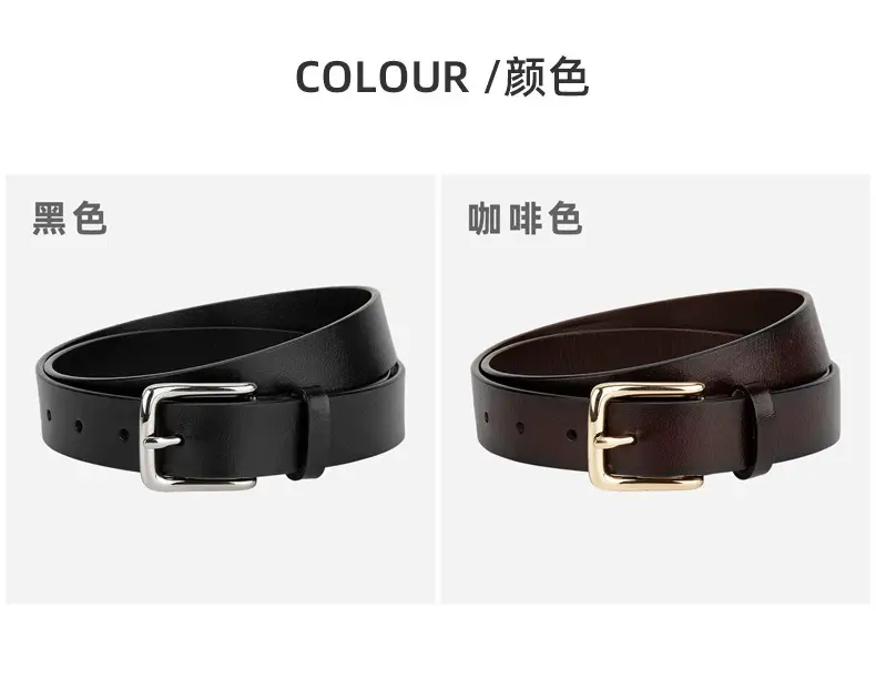 Women's Black Genuine Leather Belt Casual Gold Buckle — feature 8