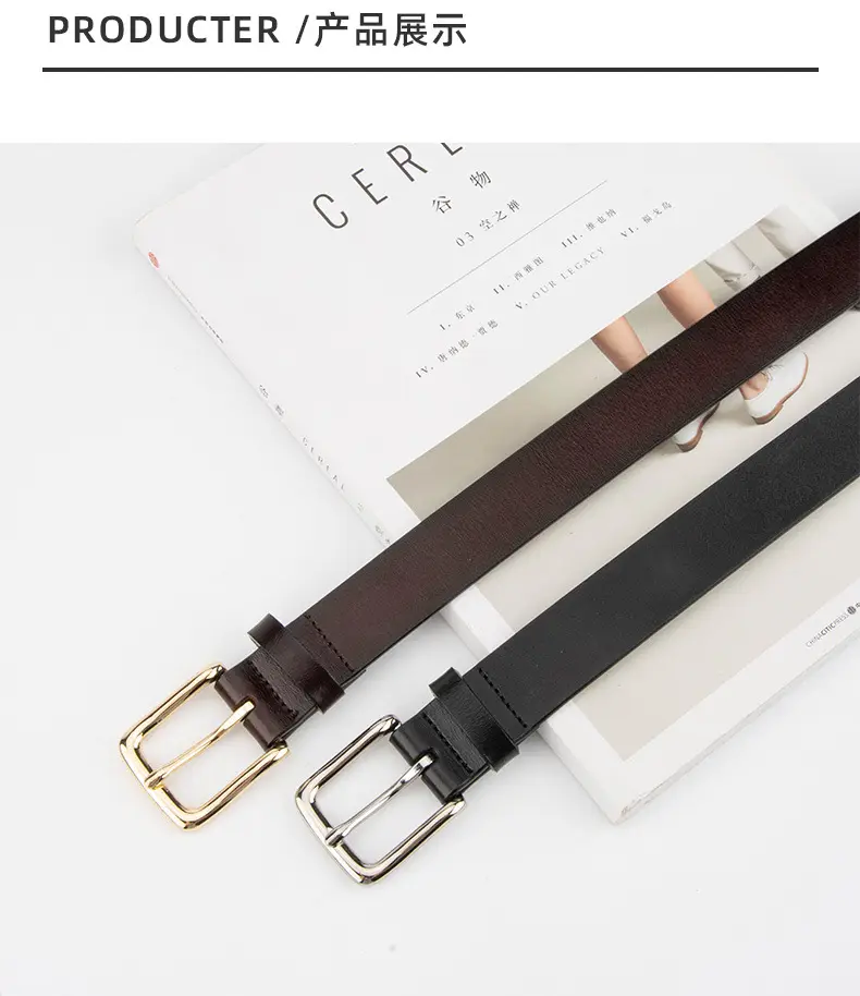 Women's Black Genuine Leather Belt Casual Gold Buckle — feature 9