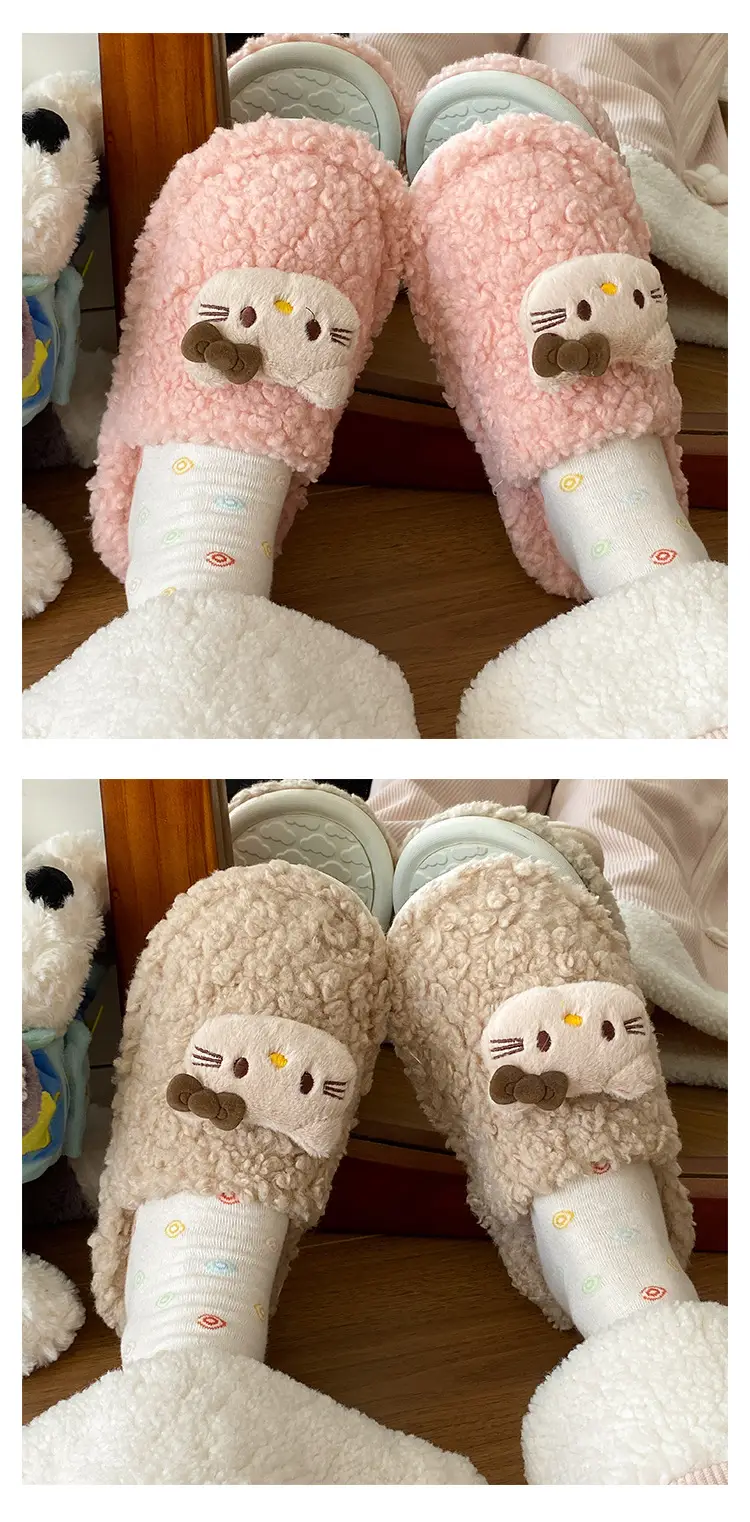 Cute Hello Kitty Furry Slippers Women Warm Cotton Winter Slippers — feature 12