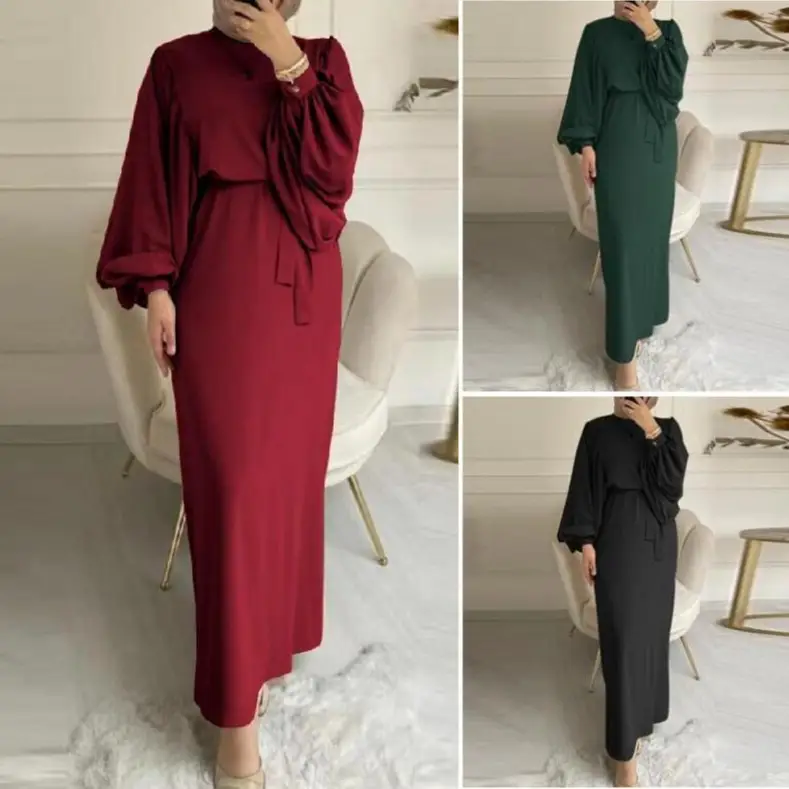 Cross-Border Long Sleeve Muslim Robe Dress Solid Color - Image 5