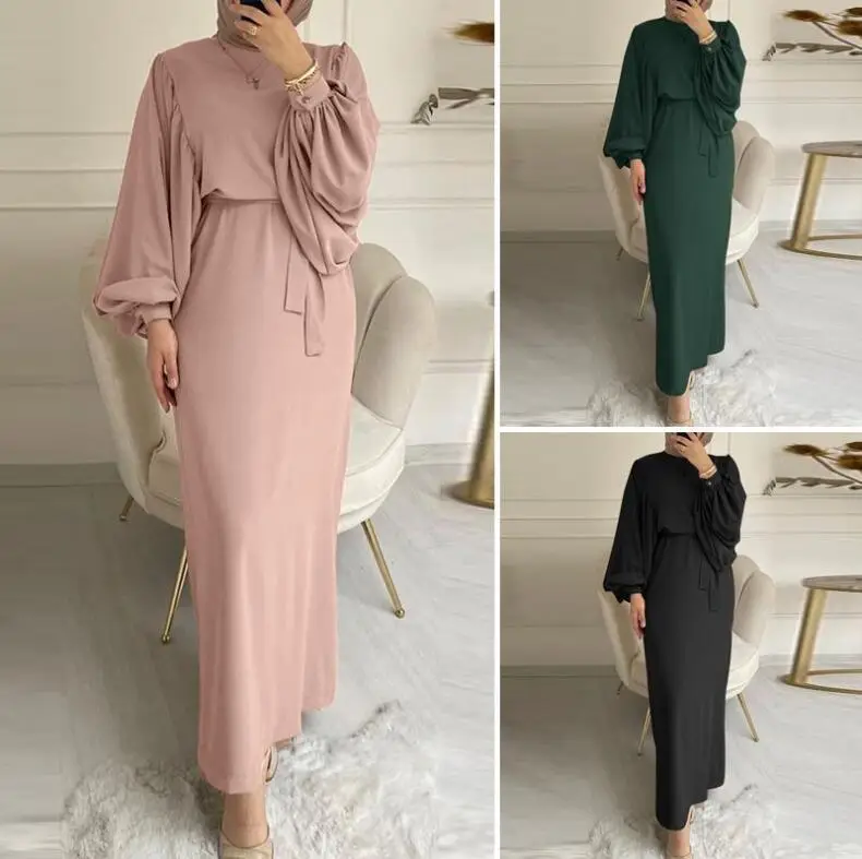 Cross-Border Long Sleeve Muslim Robe Dress Solid Color - Image 6