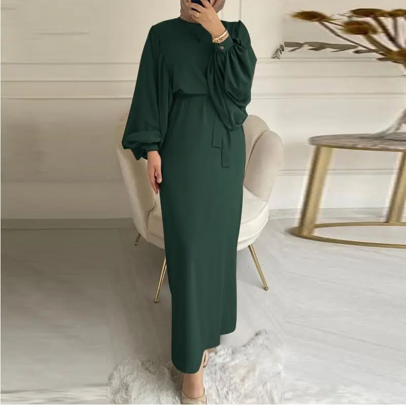 Cross-Border Long Sleeve Muslim Robe Dress Solid Color — feature 3