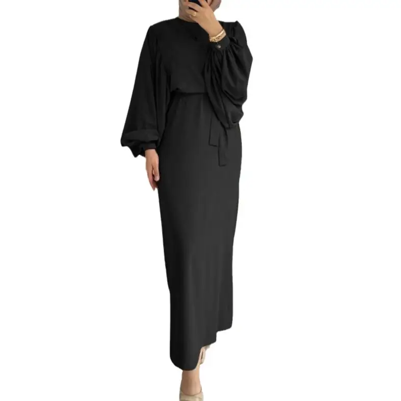 Cross-Border Long Sleeve Muslim Robe Dress Solid Color - Image 9