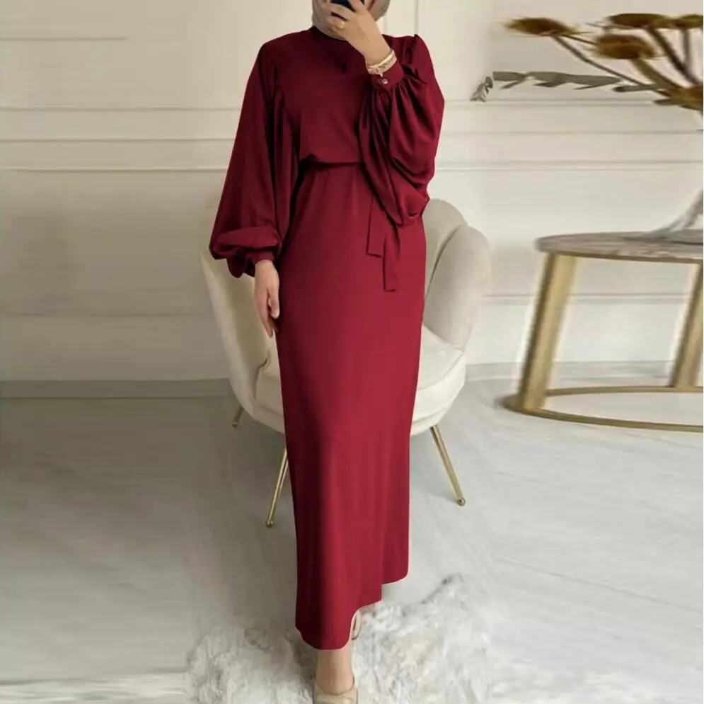 Cross-Border Long Sleeve Muslim Robe Dress Solid Color — feature 5