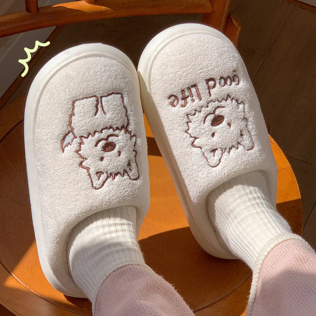 Cute Puppy Cotton Slippers for Women 2025 New Winter Indoor Home Home Couple Warm Plush Slippers for Men