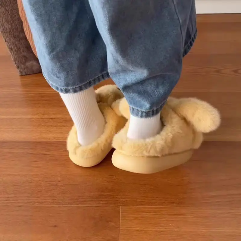 Puppy Bow Cotton Slippers for Women Winter Warm