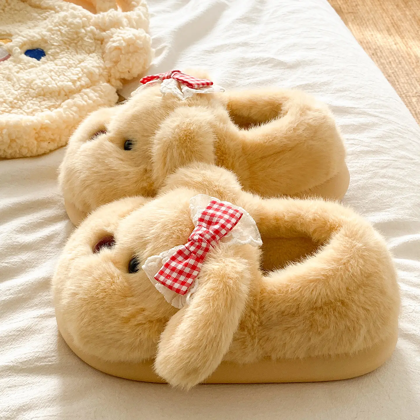 Puppy Bow Cotton Slippers for Women Winter Warm