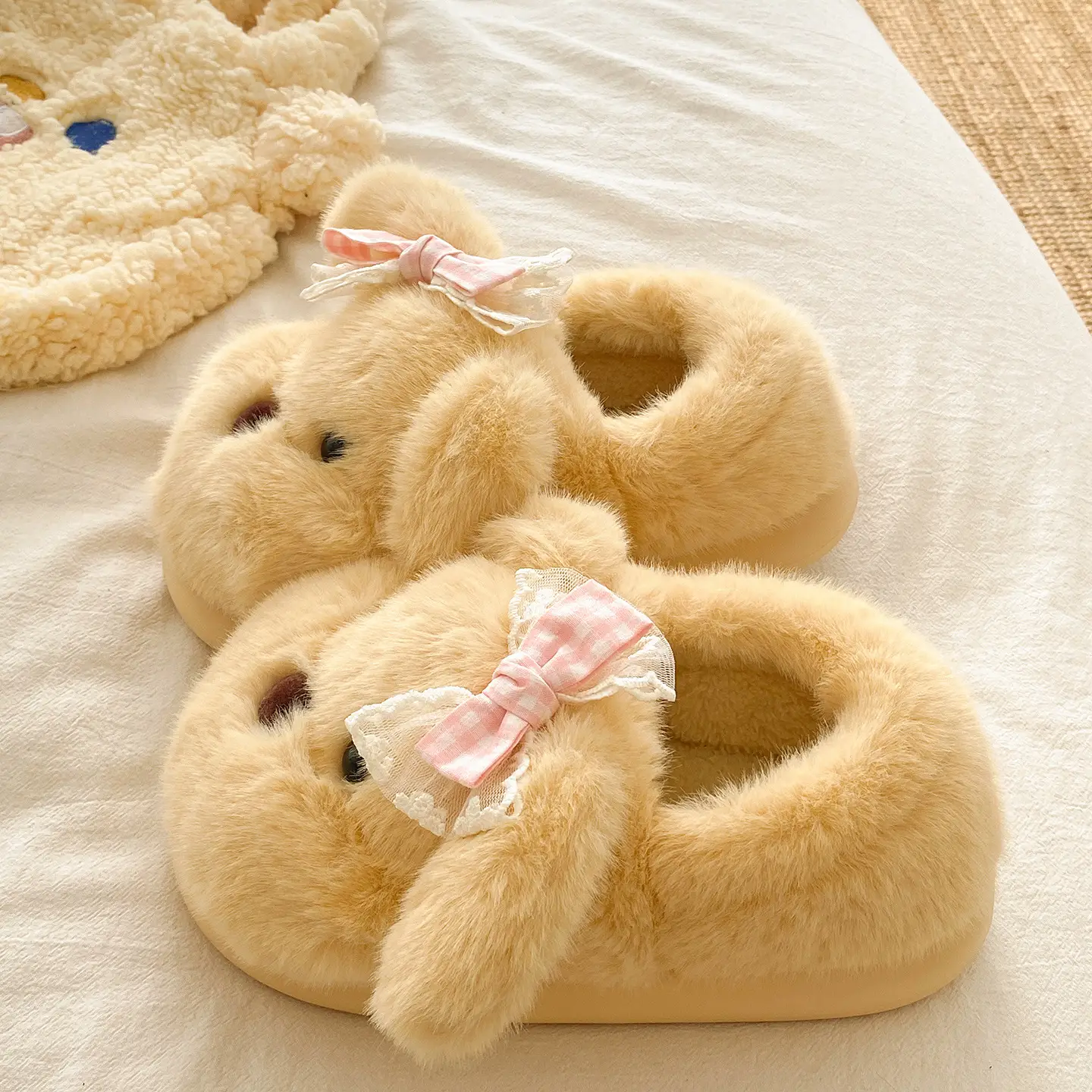 Puppy Bow Cotton Slippers for Women Winter Warm