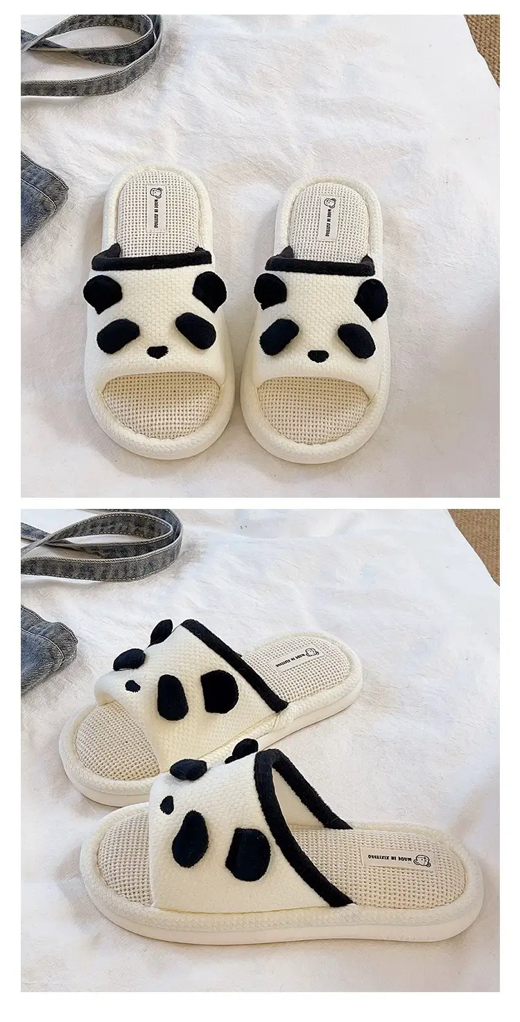 Cute Panda Cartoon Women White Slippers — feature 4