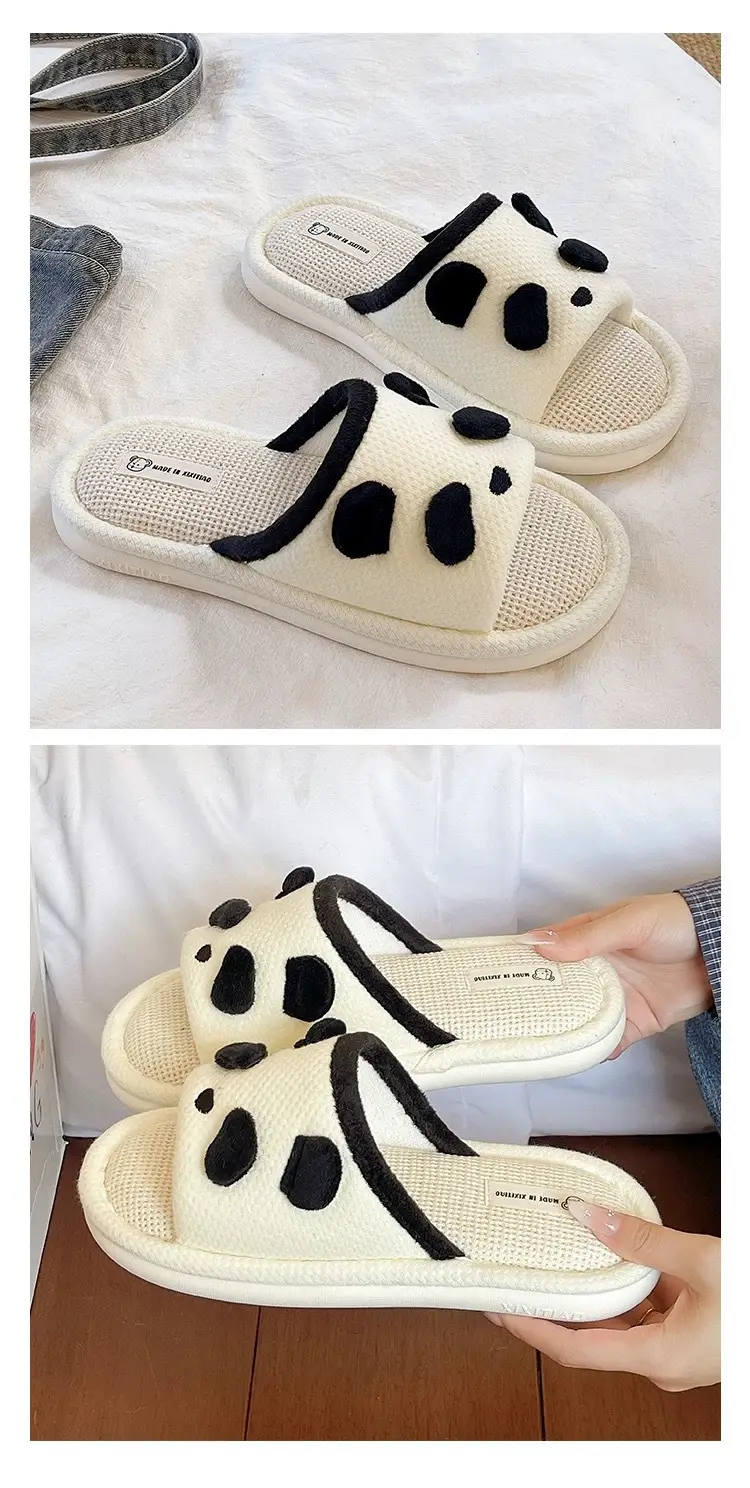 Cute Panda Cartoon Women White Slippers — feature 5
