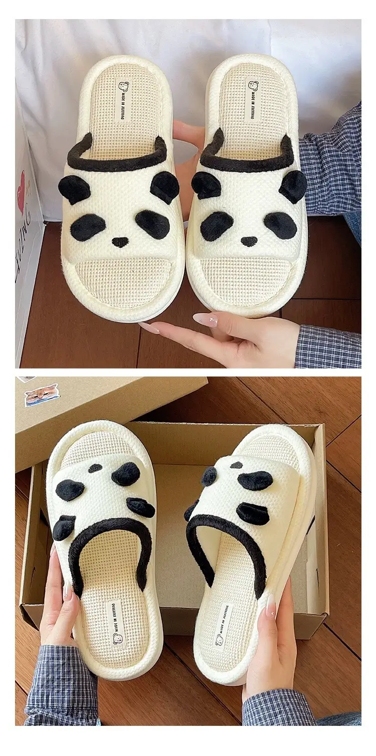 Cute Panda Cartoon Women White Slippers — feature 6