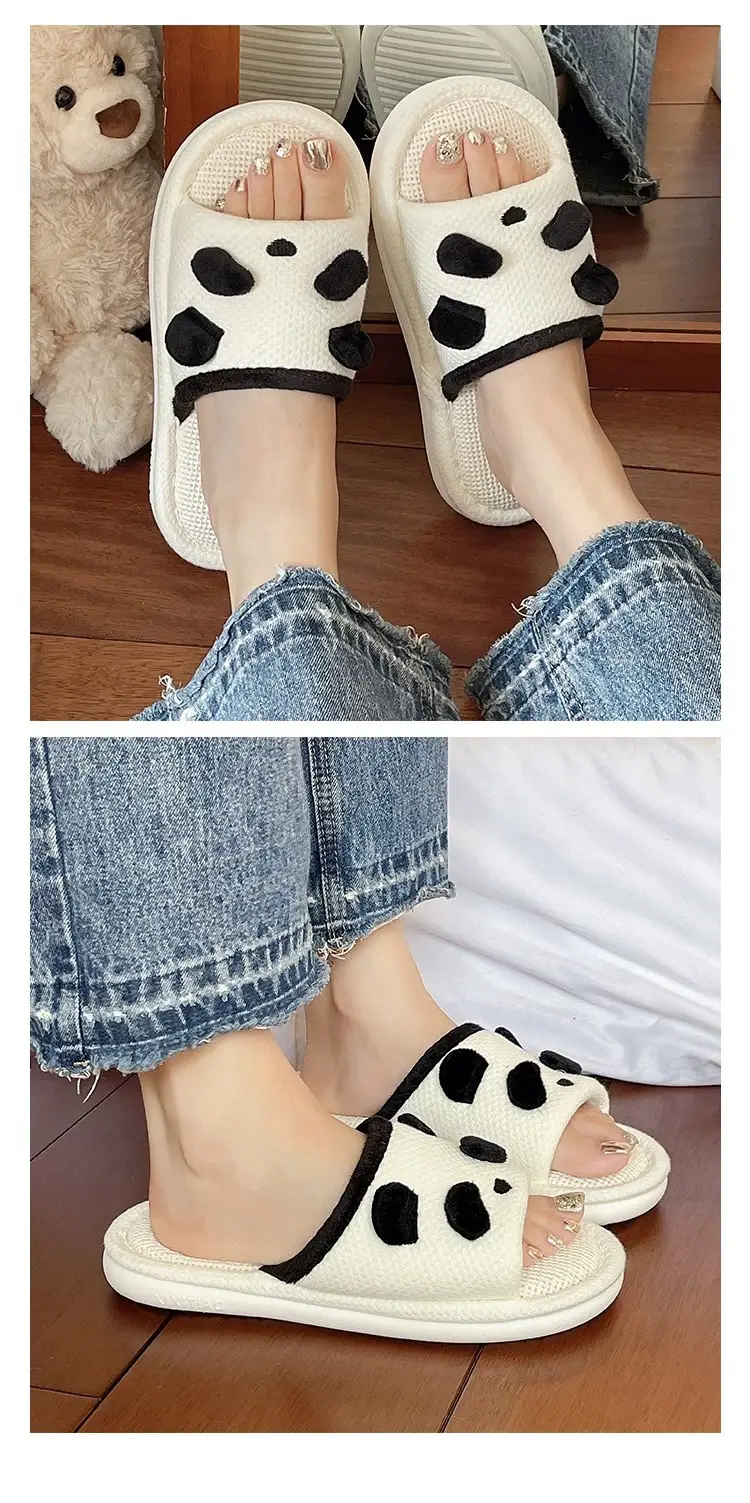 Cute Panda Cartoon Women White Slippers — feature 7