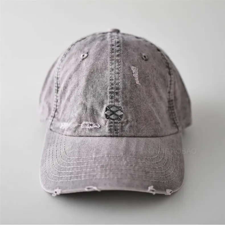 Gray Distressed Baseball Cap for Men Women — feature 9