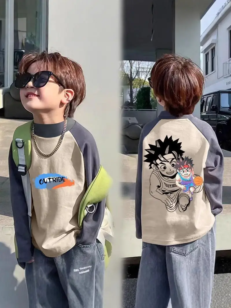 Boys Thermal Long Sleeve T-Shirt Gray Blue Raglan Back Design - Image 24