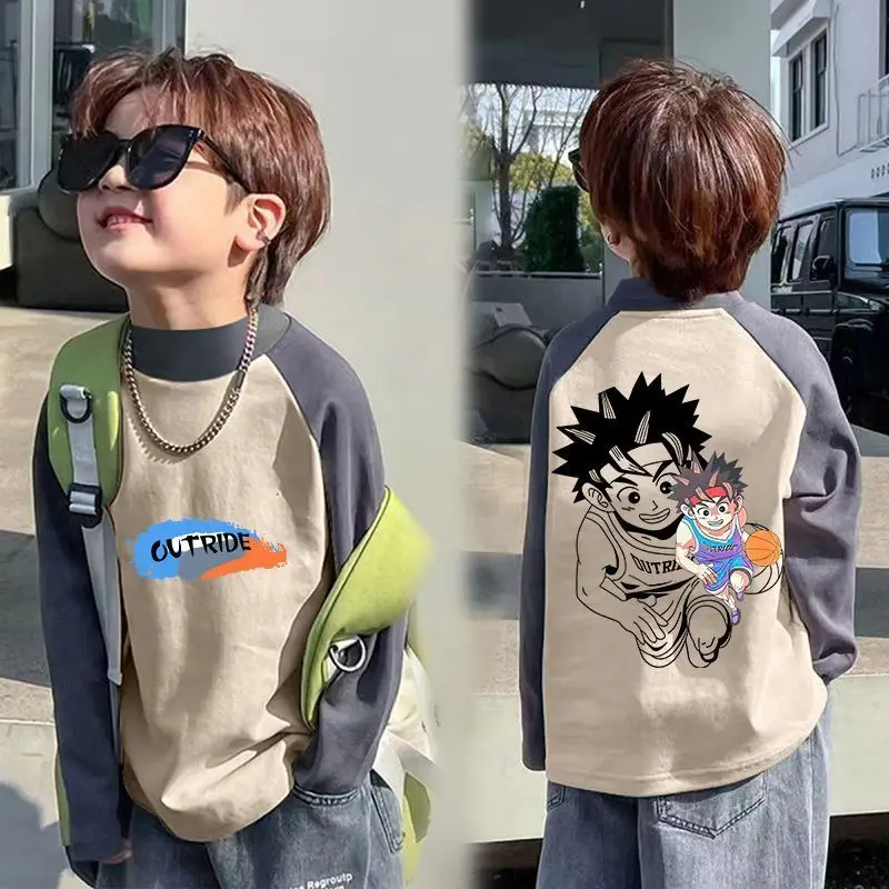 Boys Thermal Long Sleeve T-Shirt Gray Blue Raglan Back Design - Image 10