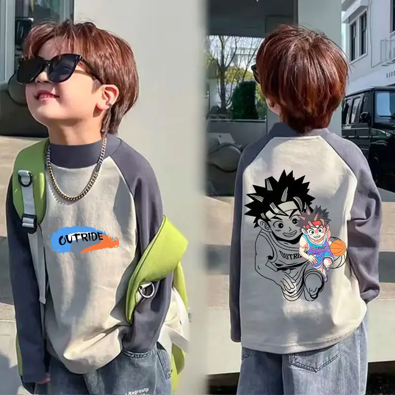 Boys Thermal Long Sleeve T-Shirt Gray Blue Raglan Back Design - Image 11