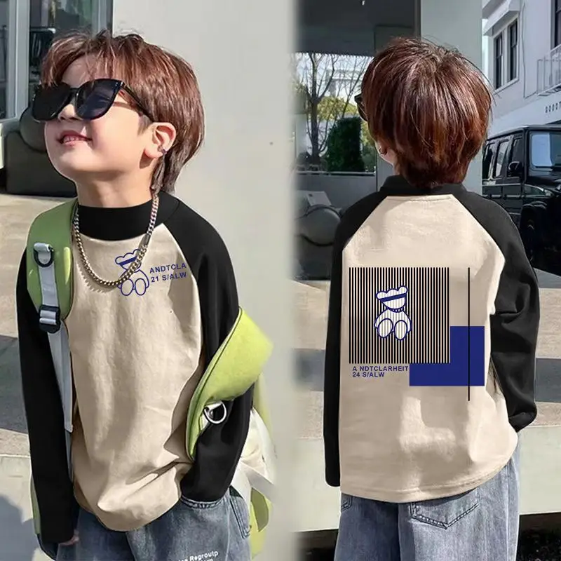 Boys Thermal Long Sleeve T-Shirt Gray Blue Raglan Back Design - Image 13