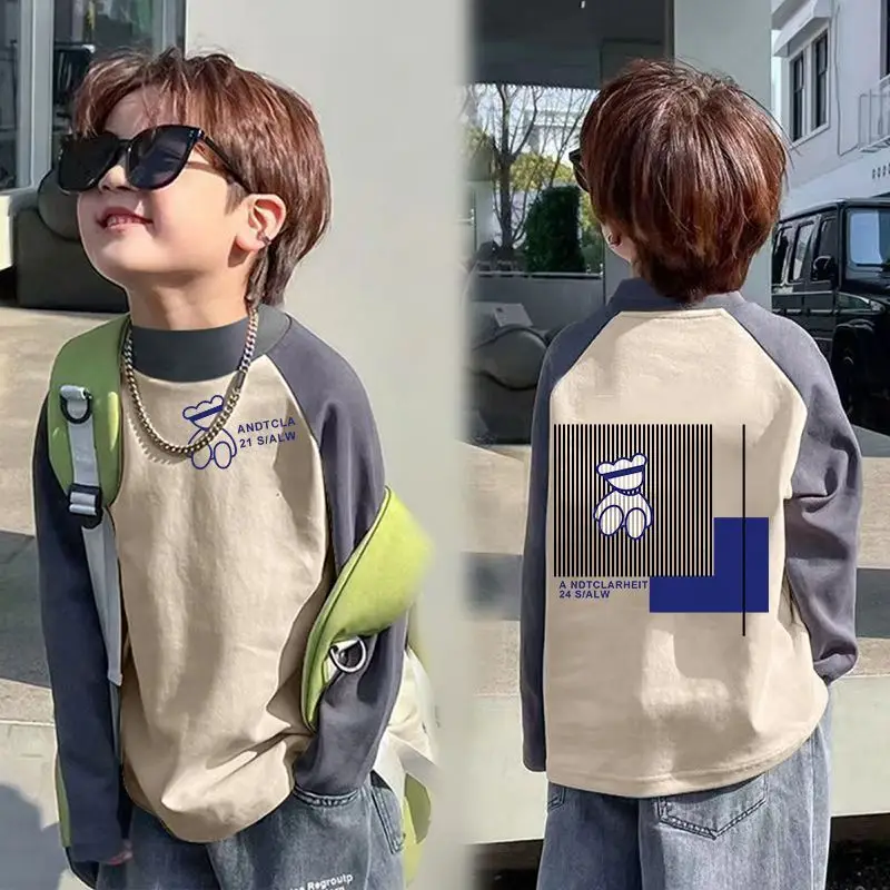 Boys Thermal Long Sleeve T-Shirt Gray Blue Raglan Back Design - Image 14