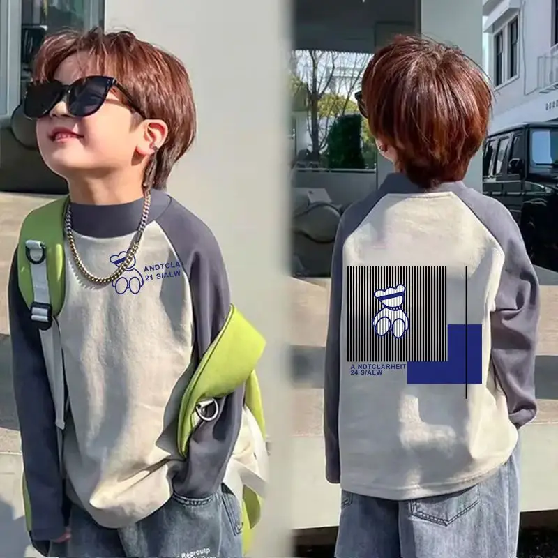 Boys Thermal Long Sleeve T-Shirt Gray Blue Raglan Back Design - Image 15