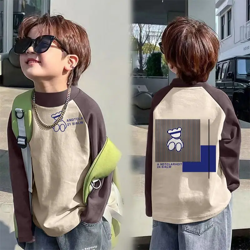 Boys Thermal Long Sleeve T-Shirt Gray Blue Raglan Back Design - Image 16