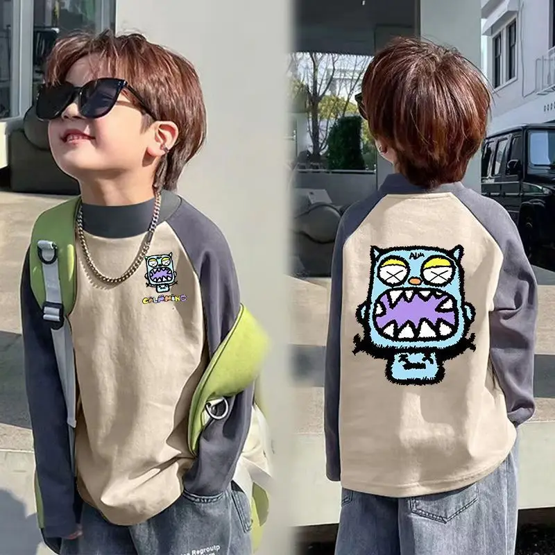 Boys Thermal Long Sleeve T-Shirt Gray Blue Raglan Back Design - Image 2