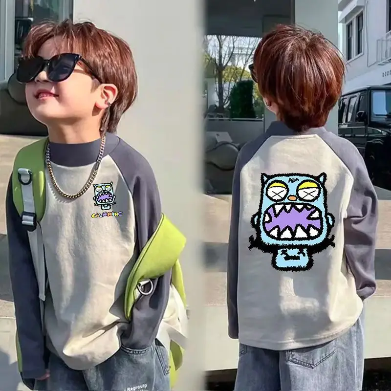 Boys Thermal Long Sleeve T-Shirt Gray Blue Raglan Back Design - Image 3